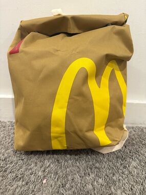 McDonalds Backpack Novelty Golden Arches Bag Brown Roll Top Style Travel Bag